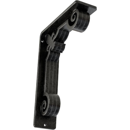 Ekena Millwork Fleur De Lis Wrought Iron Bracket, (Triple center brace), Antiqued Silver 2"W x 5 1/2"D x 8"H BKTM02X05X08TFLASV